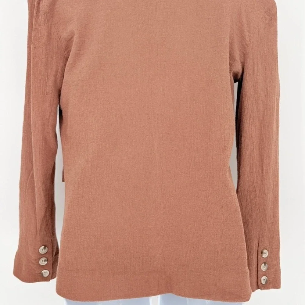 Pink Lily Terracotta Rust Brown Gauzy Summer Layer Single Button Blazer Jacket‎